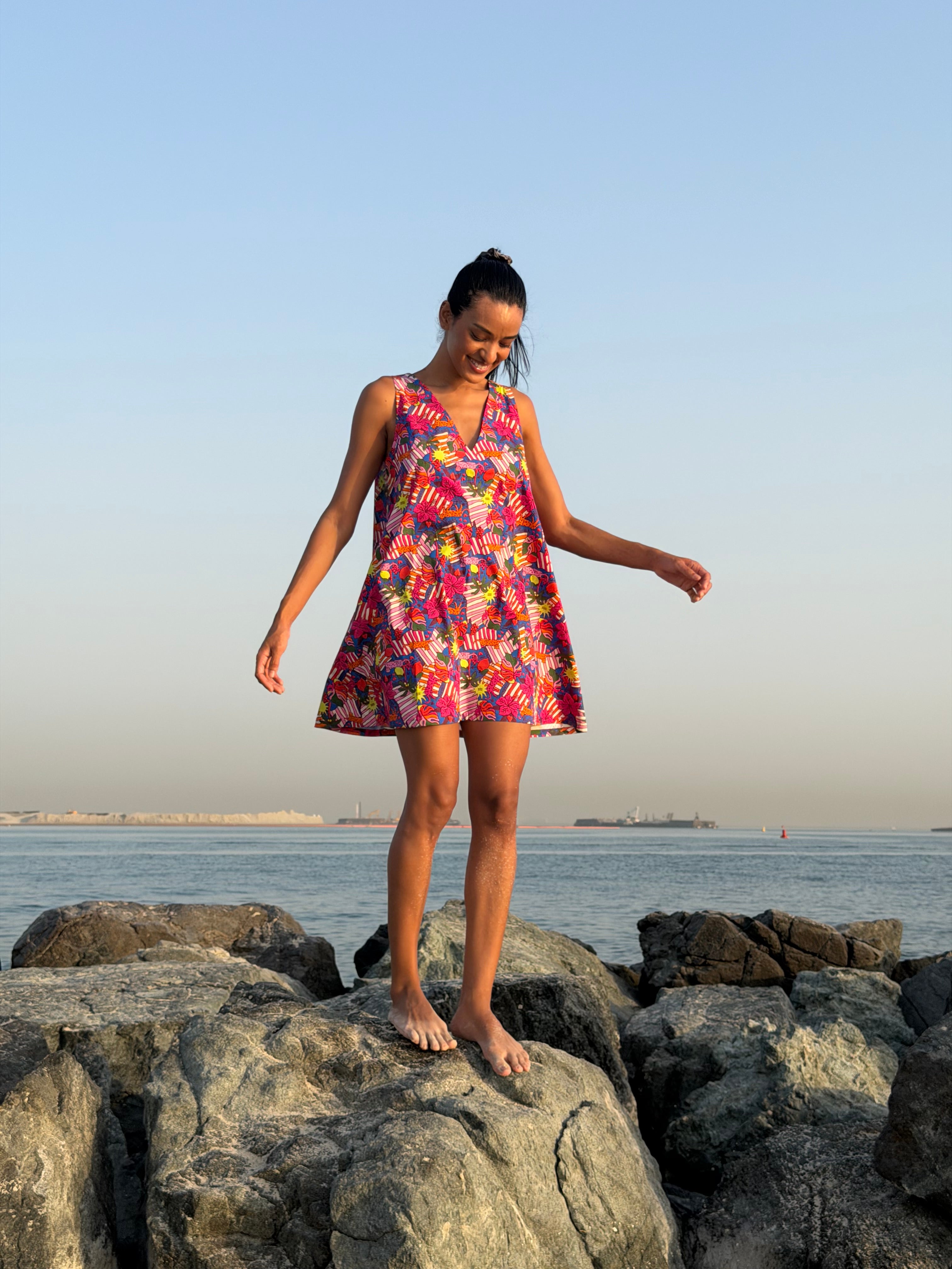 EOS Sleeveless Oversized V-Neck Mini Dress -