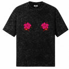 EOS Acid Washed Oversized Tee with Flower Motif - 
