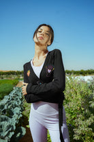 Eos Embroidered Black Wrap Top  Long Sleeve Women's Blouse - 